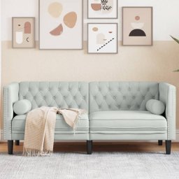 Gossi canapea chesterfield cu pernute/2 locuri, gri deschis, catifea