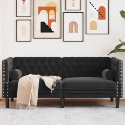 Gossi canapea chesterfield cu pernute/2 locuri, negru, catifea