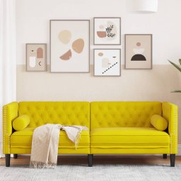 Gossi canapea chesterfield cu pernute/3 locuri, galben, catifea