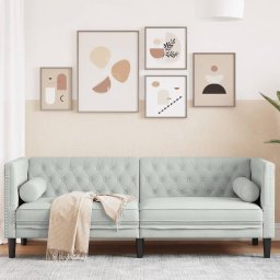 Gossi canapea chesterfield cu pernute/3 locuri, gri deschis, catifea