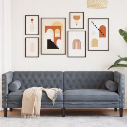 Gossi canapea chesterfield cu pernute/3 locuri, gri inchis, catifea