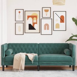 Gossi canapea chesterfield cu pernute/3 locuri, verde inchis, catifea
