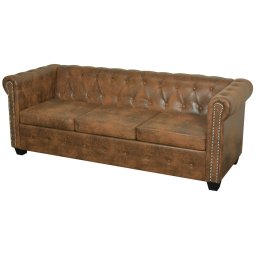 Gossi canapea chesterfield, 3 locuri, maro, piele ecologica