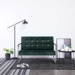 Gossi canapea cu 2 locuri cu brate, verde inchis, crom si catifea