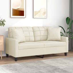 Gossi canapea cu 2 locuri cu pernute, crem, 140 cm, piele ecologica
