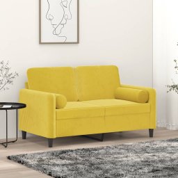 Gossi canapea cu 2 locuri cu pernute, galben, 120 cm, catifea