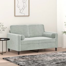 Gossi canapea cu 2 locuri cu pernute, gri deschis, 120 cm, catifea