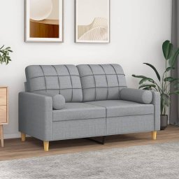 Gossi canapea cu 2 locuri cu pernute, gri deschis, 120 cm, textil