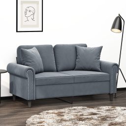 Gossi canapea cu 2 locuri cu pernute, gri inchis, 120 cm, catifea