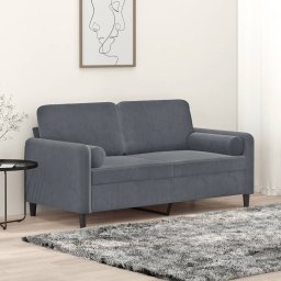 Gossi canapea cu 2 locuri cu pernute, gri inchis, 140 cm, catifea