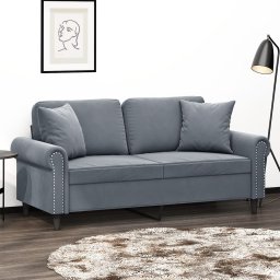 Gossi canapea cu 2 locuri cu pernute, gri inchis, 140 cm, catifea