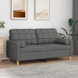Gossi canapea cu 2 locuri cu pernute, gri inchis, 140 cm, textil