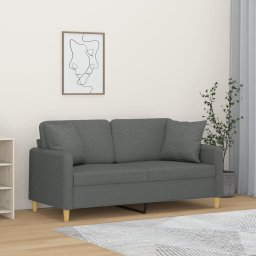 Gossi canapea cu 2 locuri cu pernute, gri inchis, 140 cm, textil
