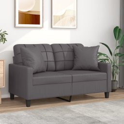 Gossi canapea cu 2 locuri cu pernute, gri, 120 cm, piele ecologica