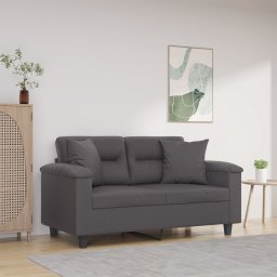 Gossi canapea cu 2 locuri cu pernute, gri, 120 cm, piele ecologica