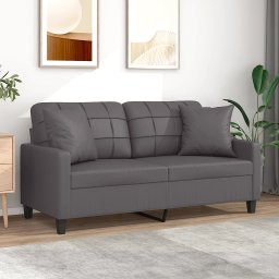 Gossi canapea cu 2 locuri cu pernute, gri, 140 cm, piele ecologica