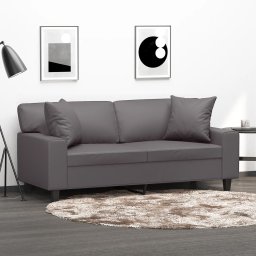 Gossi canapea cu 2 locuri cu pernute, gri, 140 cm, piele ecologica