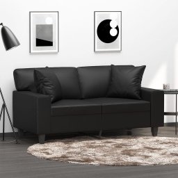 Gossi canapea cu 2 locuri cu pernute, negru, 120 cm, piele ecologica