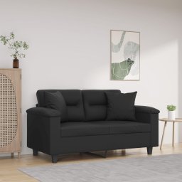 Gossi canapea cu 2 locuri cu pernute, negru, 120 cm, piele ecologica