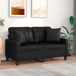 Gossi canapea cu 2 locuri cu pernute, negru, 120 cm, piele ecologica