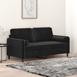 Gossi canapea cu 2 locuri cu pernute, negru, 140 cm, catifea