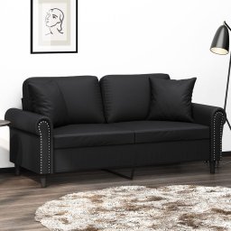 Gossi canapea cu 2 locuri cu pernute, negru, 140 cm, piele ecologica