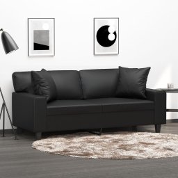 Gossi canapea cu 2 locuri cu pernute, negru, 140 cm, piele ecologica