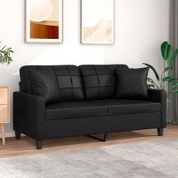 Gossi canapea cu 2 locuri cu pernute, negru, 140 cm, piele ecologica