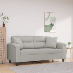 Gossi canapea cu 2 locuri, cu perne, gri deschis, 140 cm, microfibra