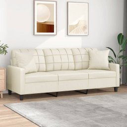 Gossi canapea cu 3 locuri cu pernute, crem, 180 cm, piele ecologica