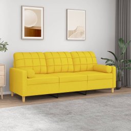 Gossi canapea cu 3 locuri cu pernute, galben deschis, 180 cm, textil