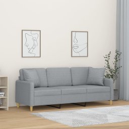 Gossi canapea cu 3 locuri cu pernute, gri deschis, 180 cm, textil