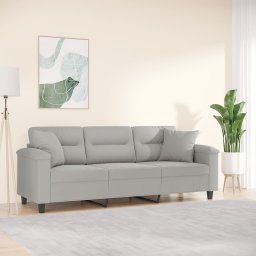 Gossi canapea cu 3 locuri si perne, gri deschis, 180 cm, microfibra
