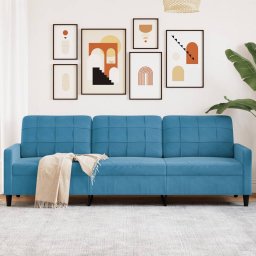 Gossi canapea cu 3 locuri, albastru, 210 cm, material catifea