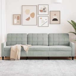 Gossi canapea cu 3 locuri, gri deschis, 210 cm, material catifea