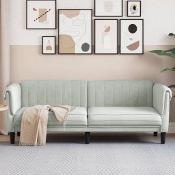 Gossi canapea cu 3 locuri, gri deschis, material catifea