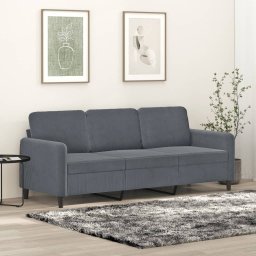 Gossi canapea cu 3 locuri, gri inchis, 180 cm, material catifea