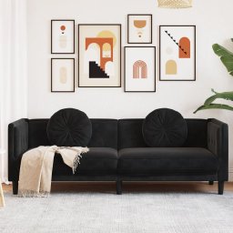 Gossi canapea cu perne, 3 locuri, negru, catifea