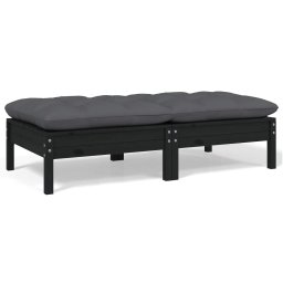Gossi canapea de gradina cu 2 locuri, cu perne, negru, lemn masiv pin