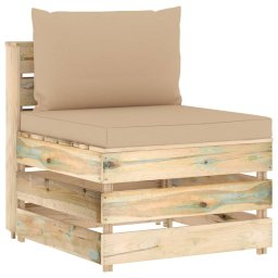 Gossi canapea de mijloc modulara cu perne, verde, lemn impregnat