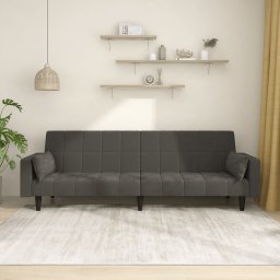 Gossi canapea extensibila cu 2 locuri, 2 perne, gri inchis, catifea
