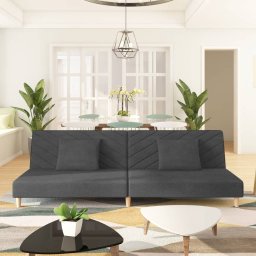 Gossi canapea extensibila cu 2 locuri, 2 perne, gri inchis, textil