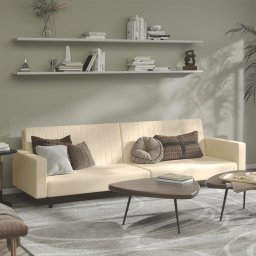Gossi canapea extensibila cu 2 locuri, crem, catifea