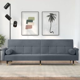 Gossi canapea extensibila cu perne, gri inchis, catifea