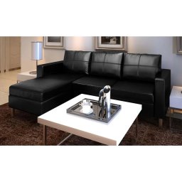 Gossi canapea modulara cu 3 locuri, piele artificiala, negru
