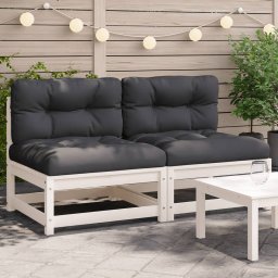 Gossi canapele de gradina fara cotiere, cu perne, 2 buc., alb