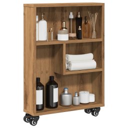 Gossi carucior depozitare ingust, stejar artizanal, 48x13x68 cm, lemn