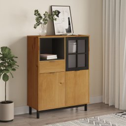 Gossi dulap cu usa din sticla „flam” 92x40x122,5 cm lemn masiv de pin