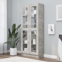Gossi dulap cu vitrina, gri beton, 82,5x30,5x185,5 cm, lemn prelucrat