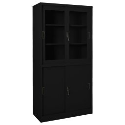 Gossi dulap de birou cu usa glisanta, negru, 90x40x180 cm, otel